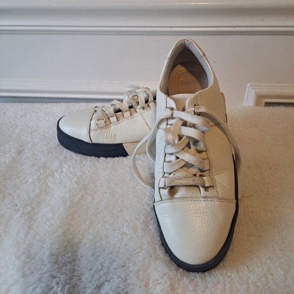 M&S London Genuine Leather Women's White Genuine Leather Lace-Up Slip-On Sneaker - Picture 1 of 13